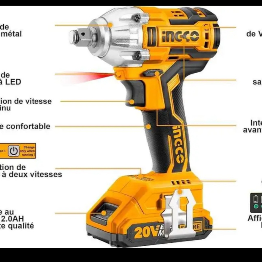 Bolonaise a choc ingco double baterrie 20v