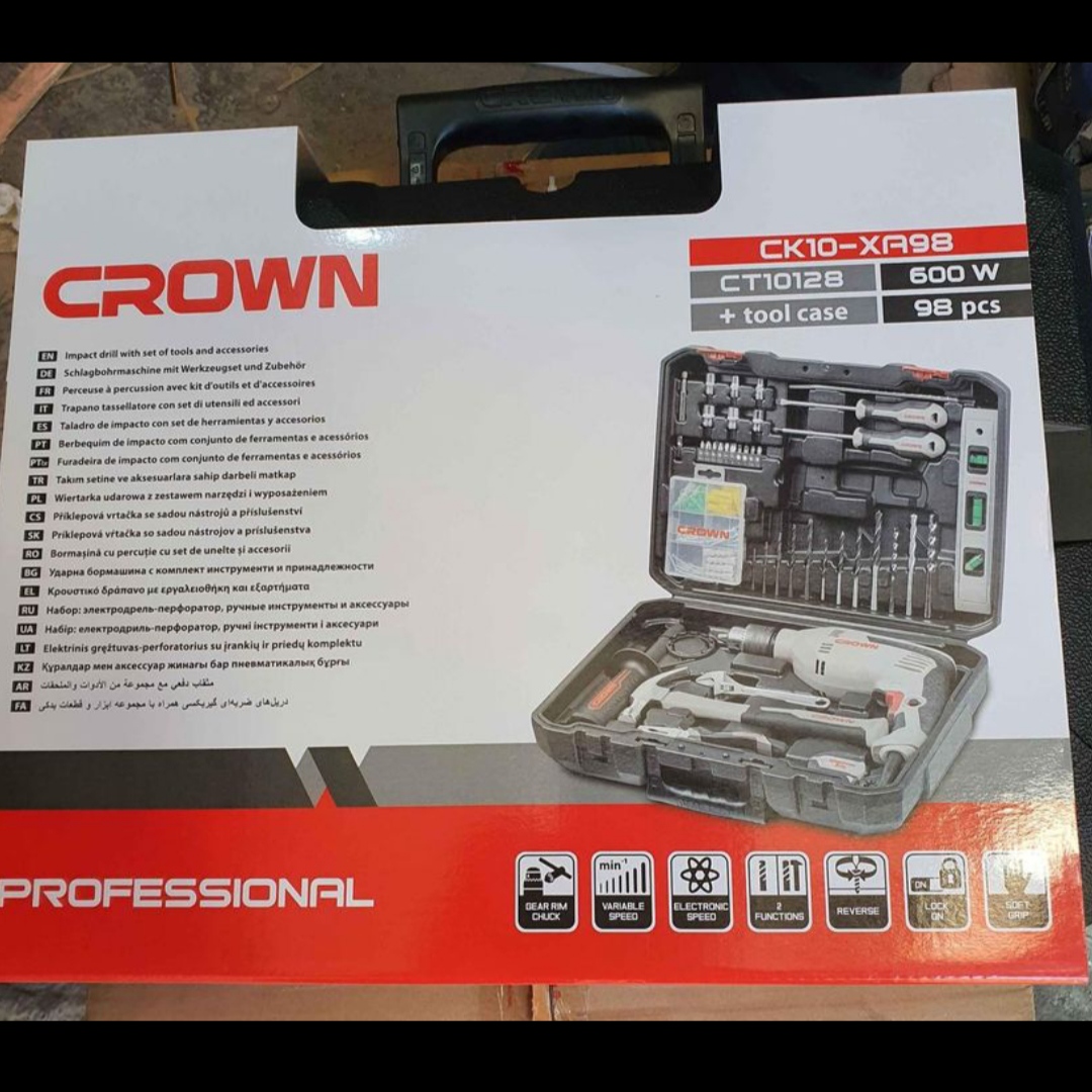 Kit perceuse 98 pieces crown 600w - الصورة 2