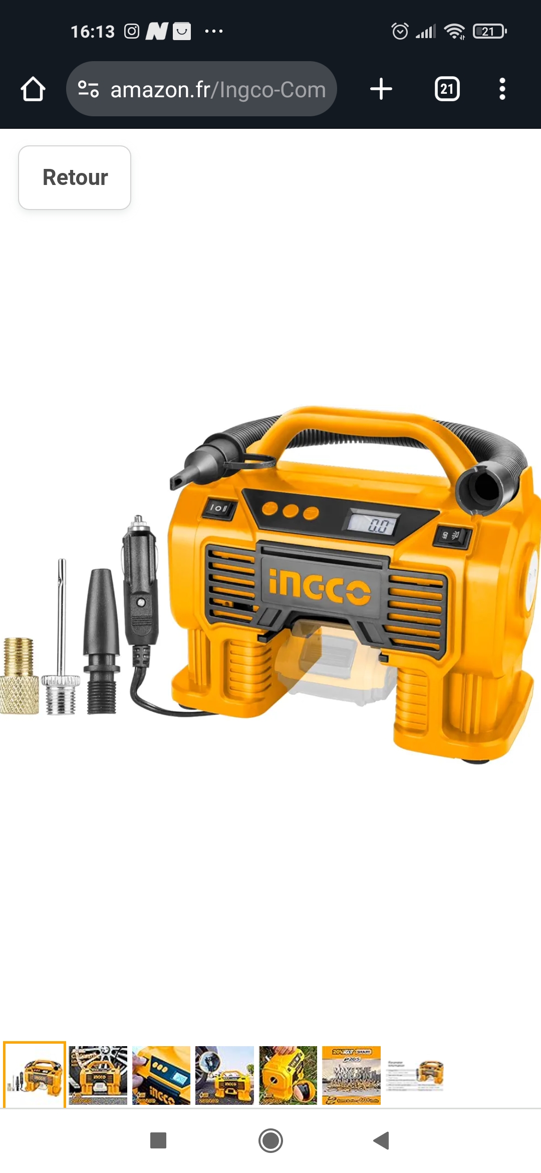 Mini compriseur auto ingco 12v/20v 11 bar sans batterie