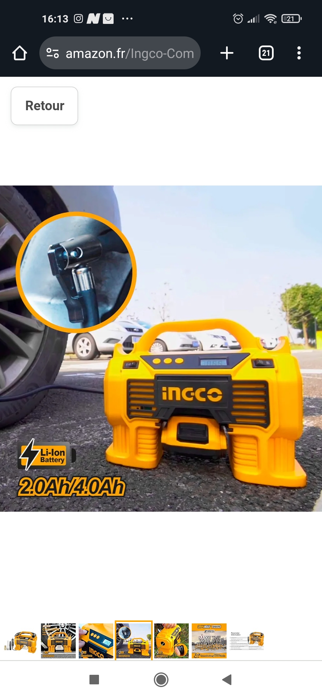 Mini compriseur auto ingco 12v/20v 11 bar sans batterie - الصورة 2