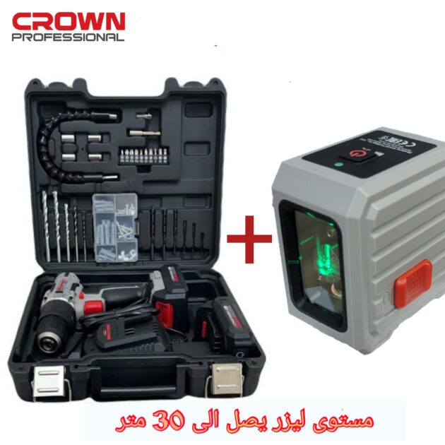 Pack viseuse crown 20v 29 pcs et niveau laser crown 30m