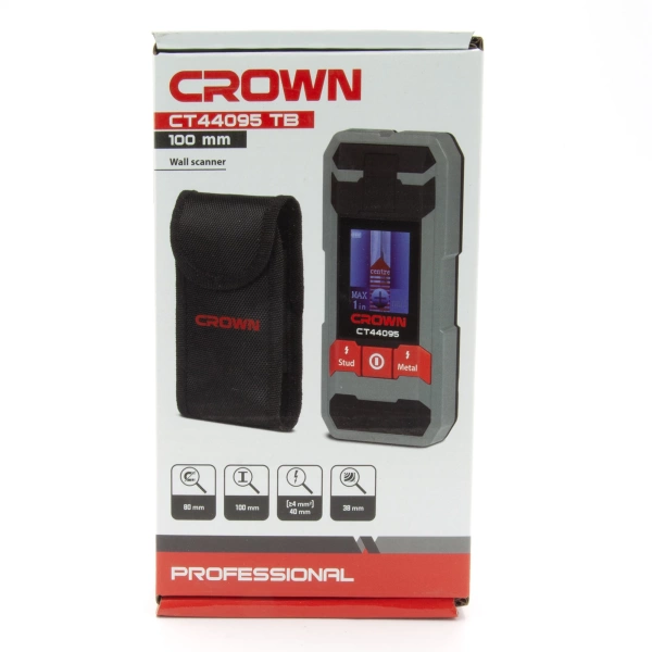 Détecteur mural de métaux câbles et bois 100mm CROWN CT44095 TB 300mAh
