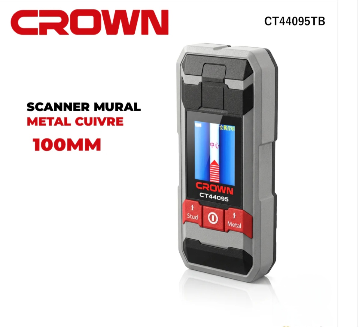 Détecteur mural de métaux câbles et bois 100mm CROWN CT44095 TB 300mAh