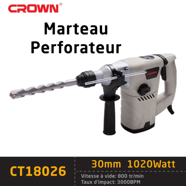 Marteau Piqueur Perforateur Sds-Plus 1020w 30mm 4.5j CROWN | CT18026