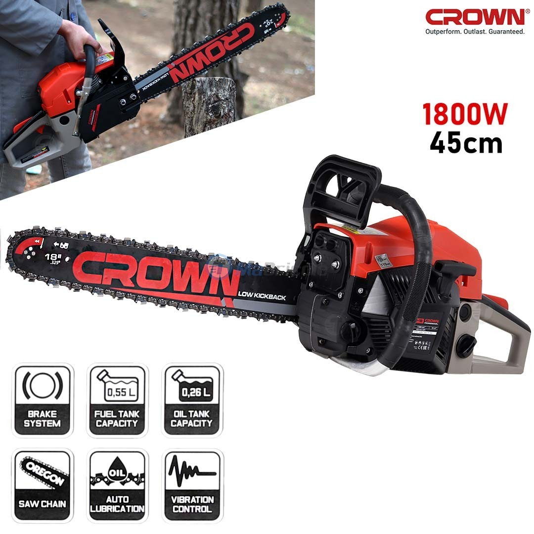 Scie à chaine à essence 45cm 45.0cc 1800W CROWN | CT20101-18