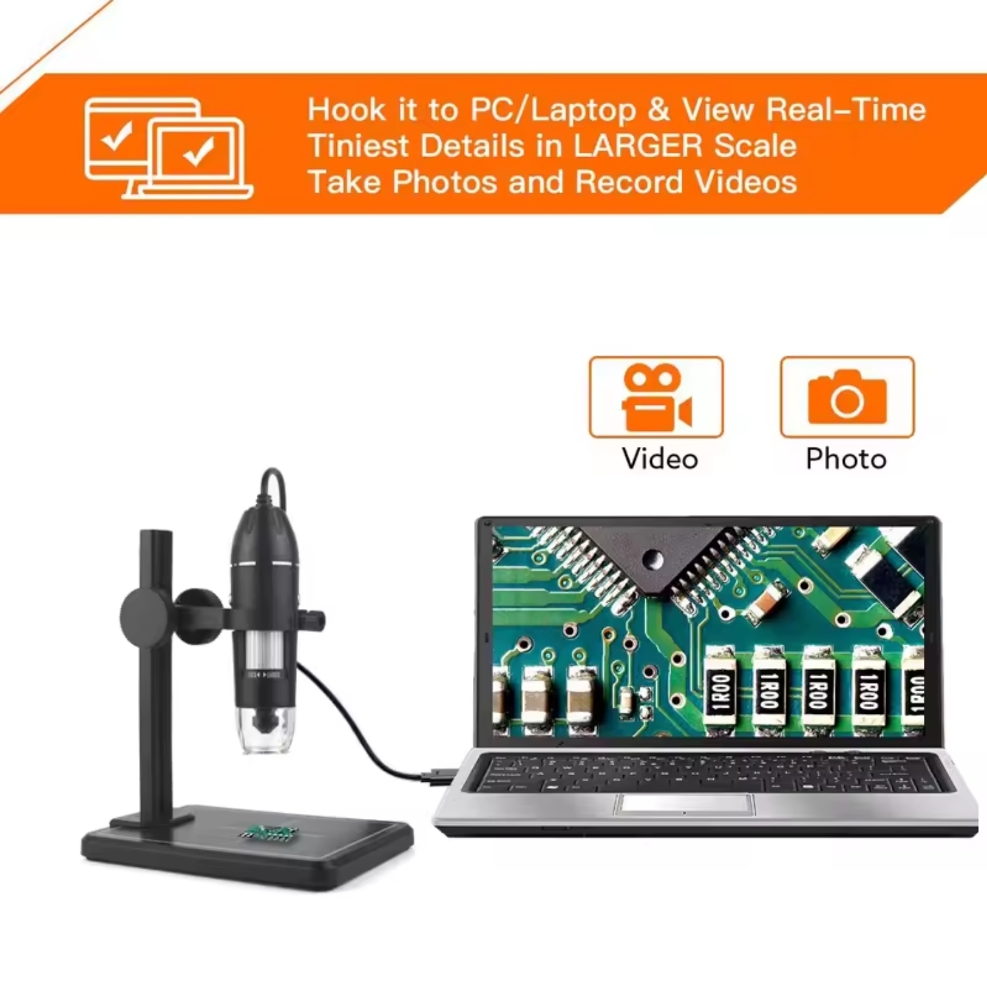 Microscope digitale x500 avec support et led - الصورة 3
