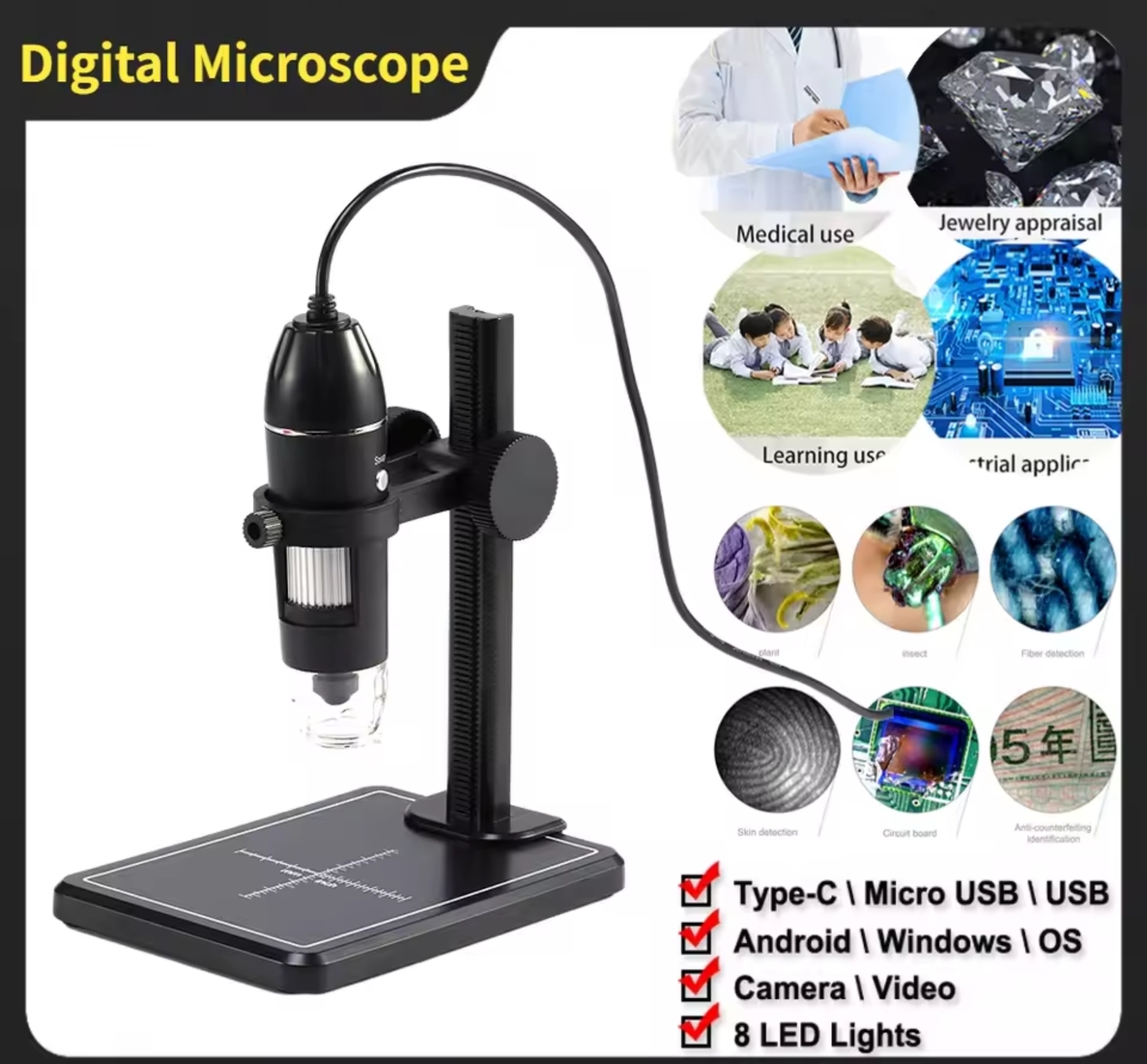 Microscope digitale x500 avec support et led - الصورة 4