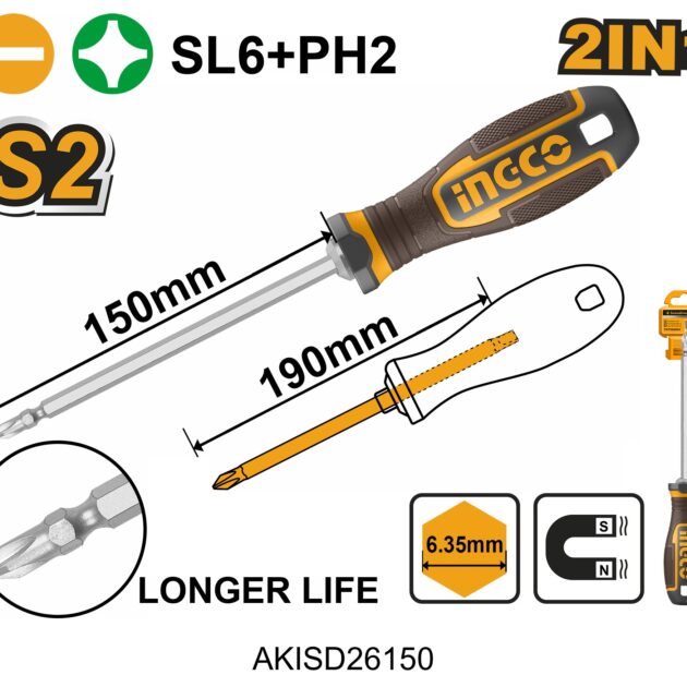 2 In 1 screwdriver set S2 – P12C144 | Ingco AKISD26150