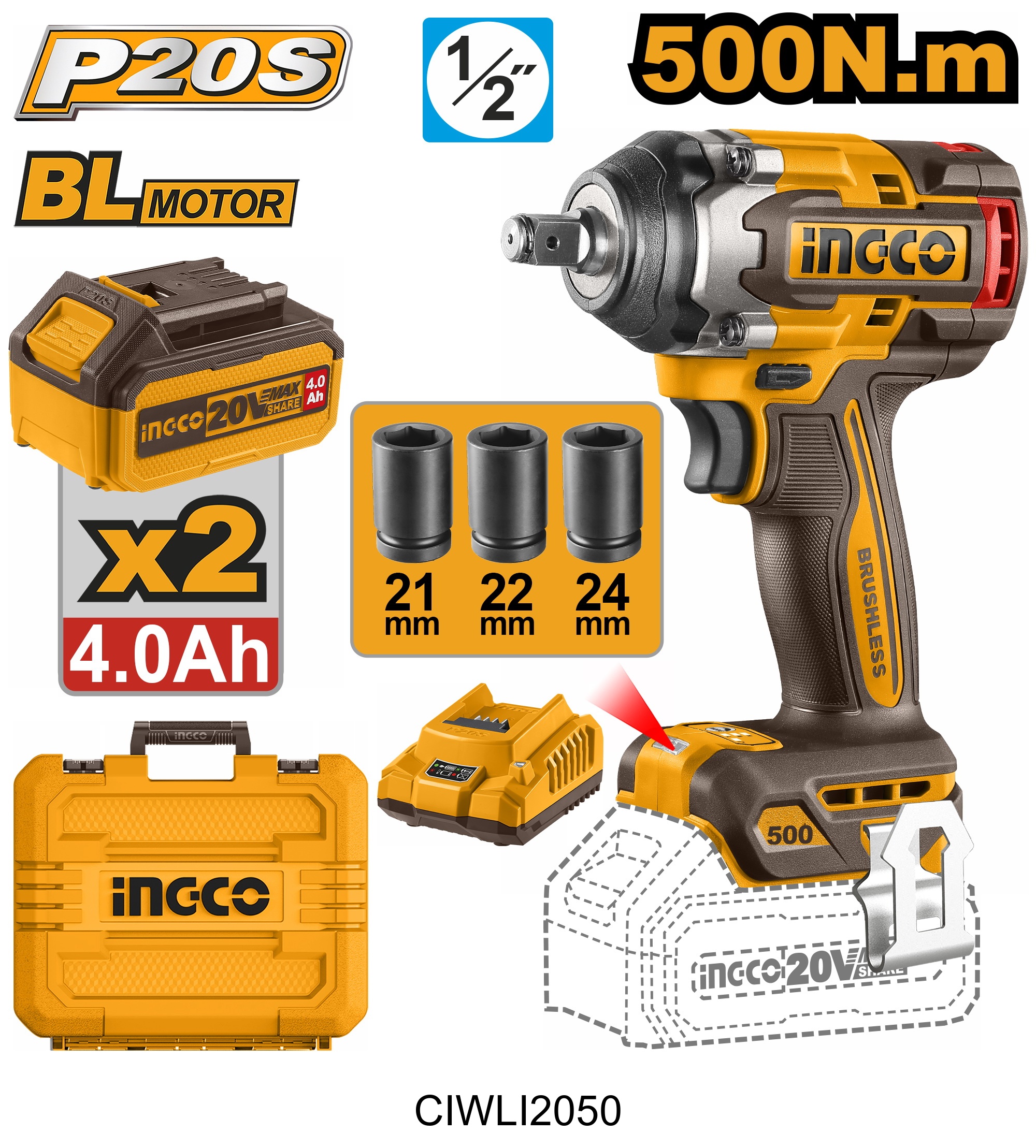 Cordless impact wrench ingco CIWLI2050