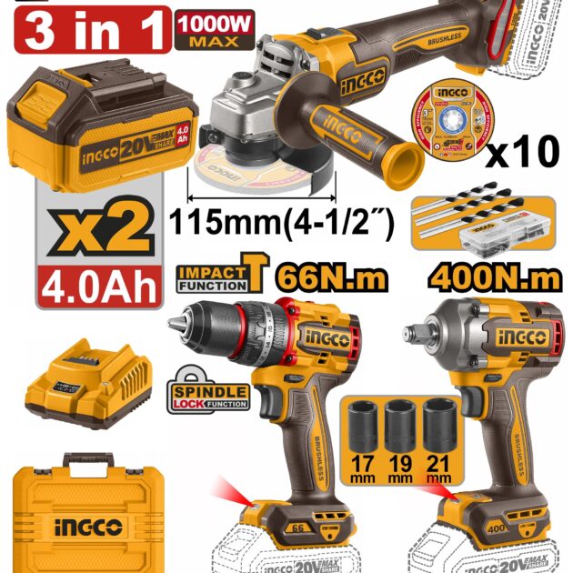 Cordless 3 pcs combo kit UCOSLI241291 ingco