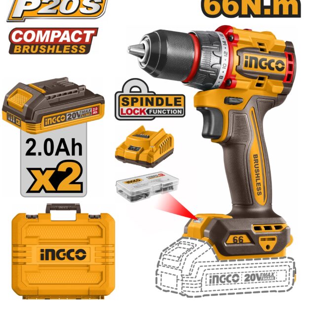 Visseuse ingco 20v 2 bat 2ah 66nm cdli20668