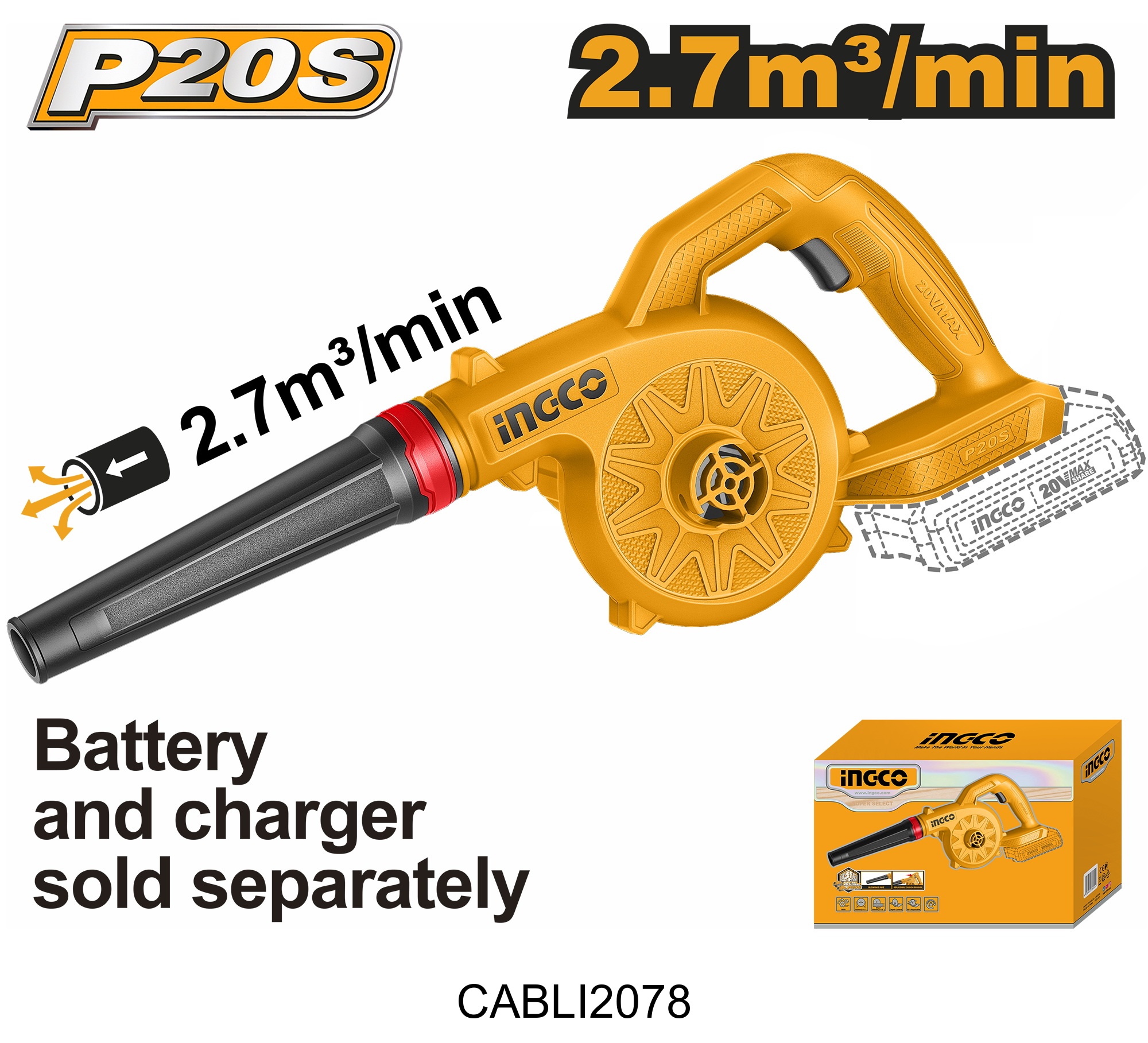 Ingco Cordless Blower 20V (Small Non Variable Speed) - Tool Only CABLI2078