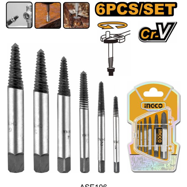6 Pcs screw extractor set | ASE106 Ingco
