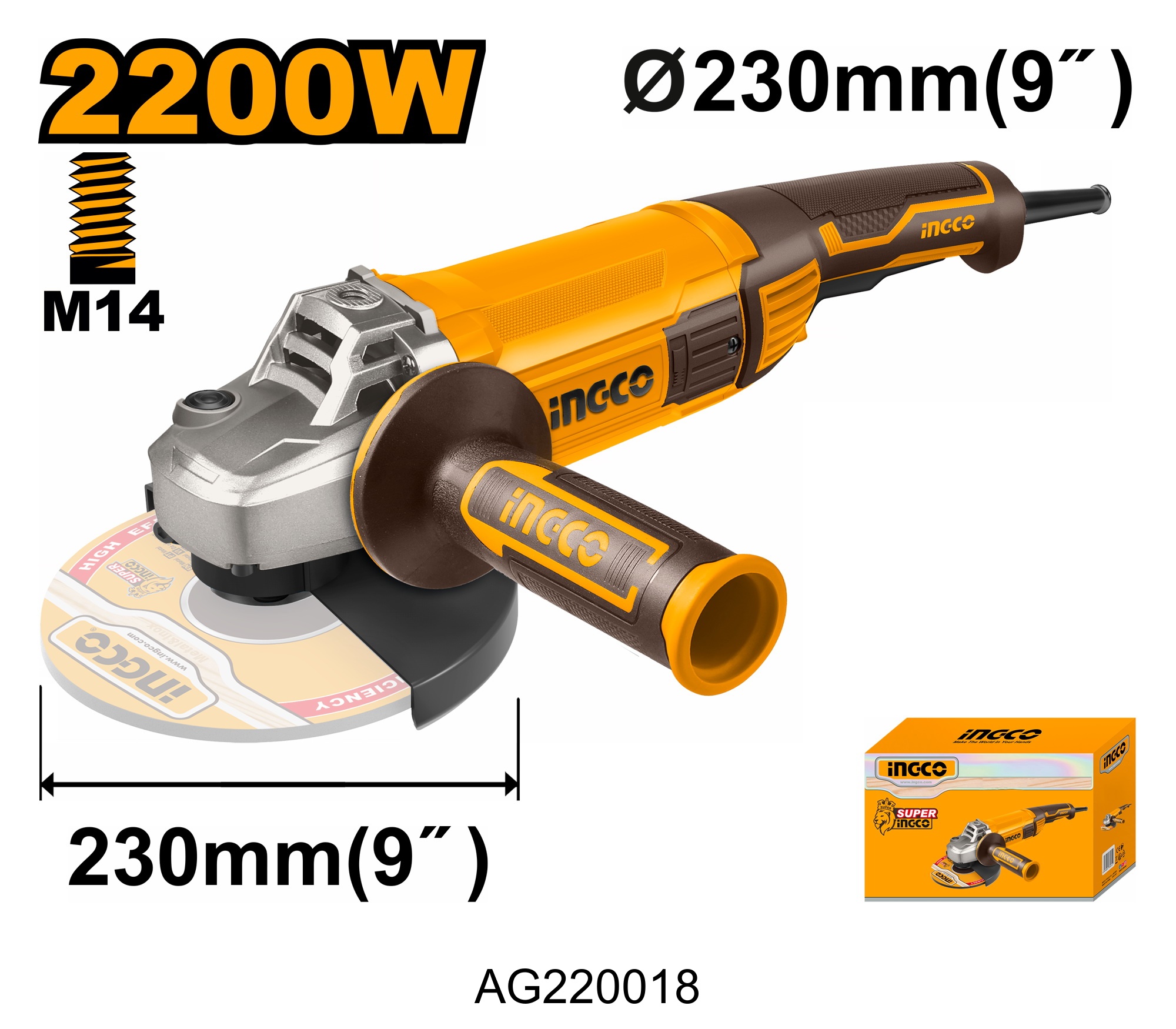 Ingco AG220018 angle grinder - 2200 watt