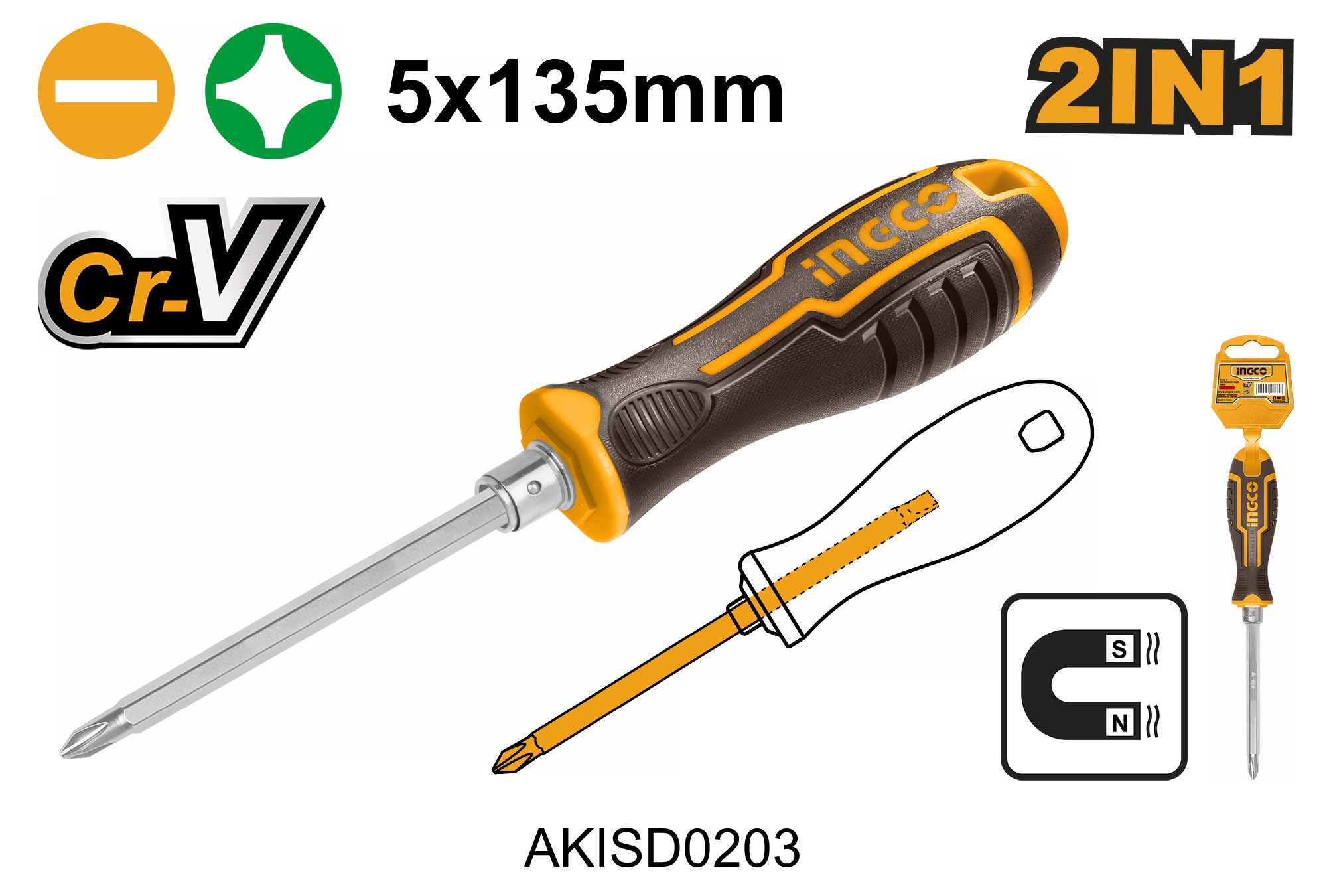 Ingco 2 In 1 screwdriver set AKISD0203 - الصورة 3