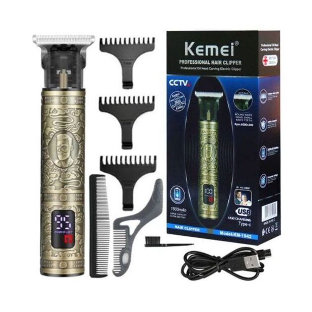 Kemei Tondeuse A Cheveux En Métal Rechargeable Avec Ecran 120 Minutes - 0 Mm - Km 1942- Gold