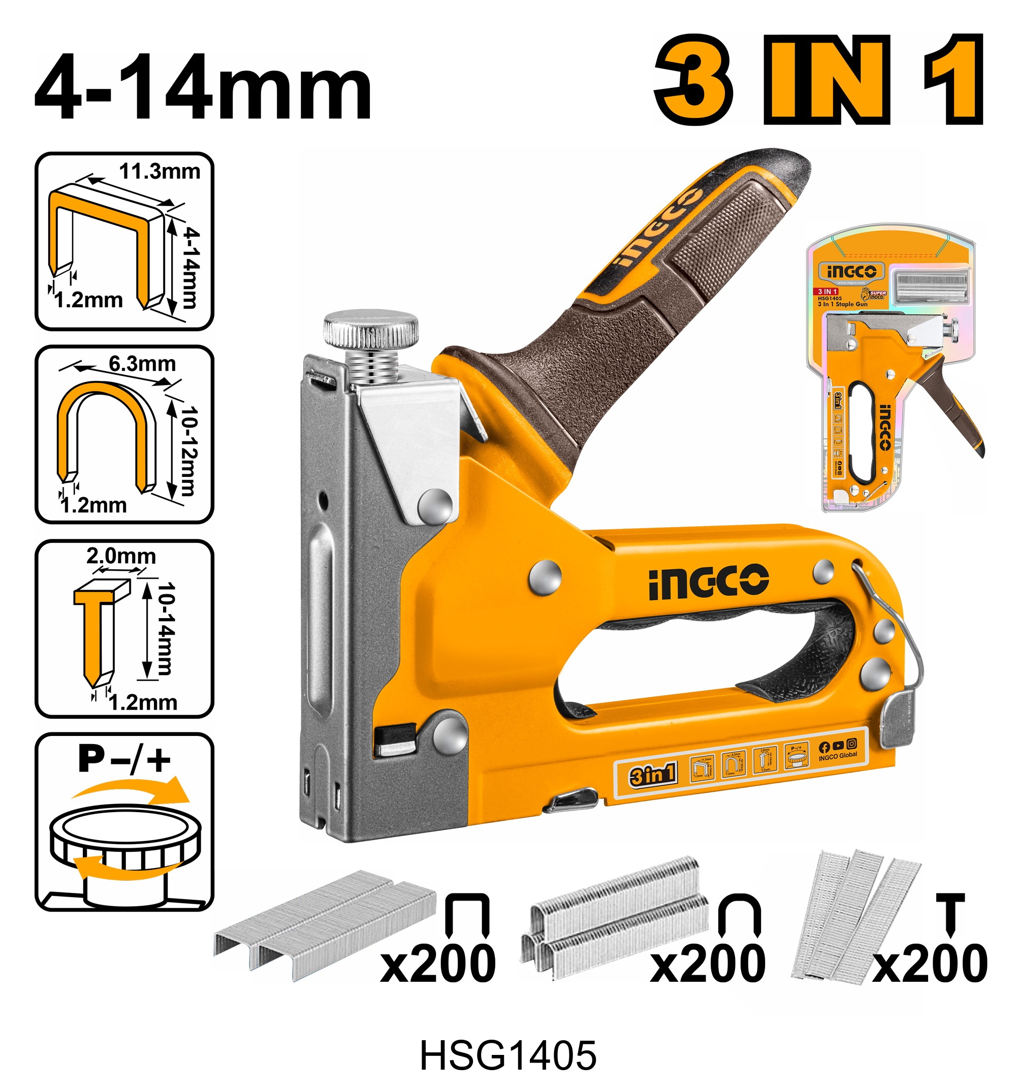 AGRAFEUSE 3EN1 CLOUS ET AGRAFES INGCO HSG1405