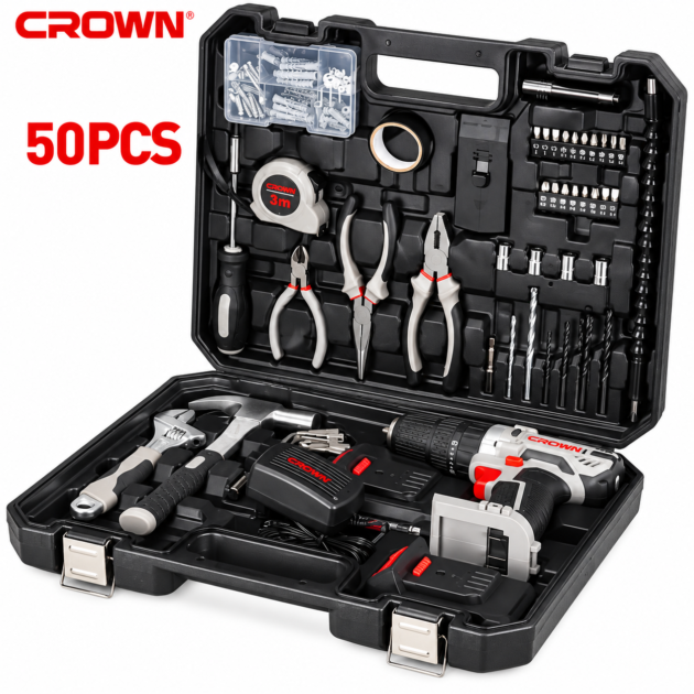 Kit 50PCS Visseuse a percussion sans fil 2 Batteries 20V MAX 2Ah avec valise CROWN CT21102H-2-(50)EK