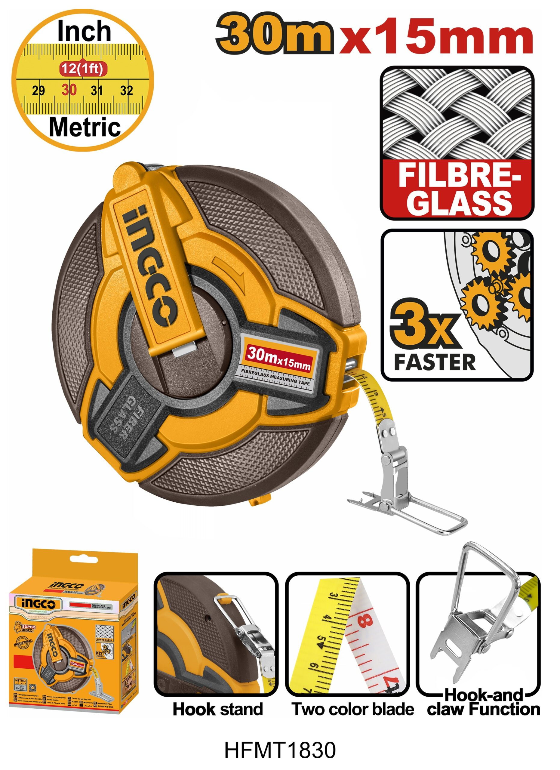 Mètre ruban en fibre de verre INGCO HFMT1830