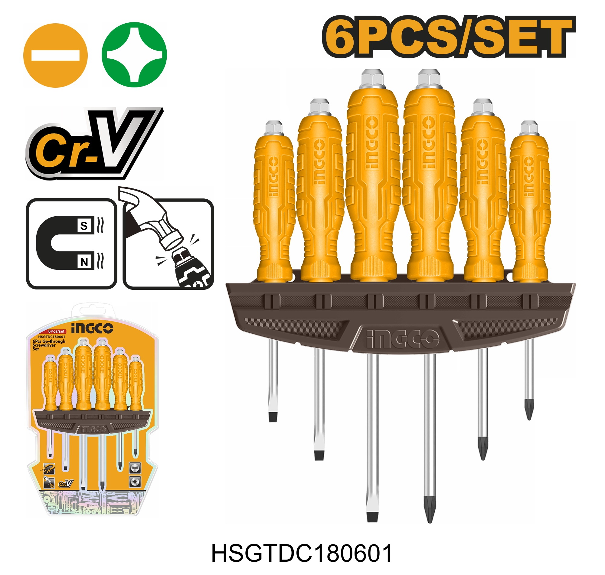 Jeu de tournevis à passage direct x 6pcs INGCO HSGTDC180601