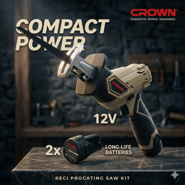 Scie sabre 12V Max 13 mm avec 2 batteries lithium-ion 2,0 Ah chargeur et mallette CROWN  CT25004