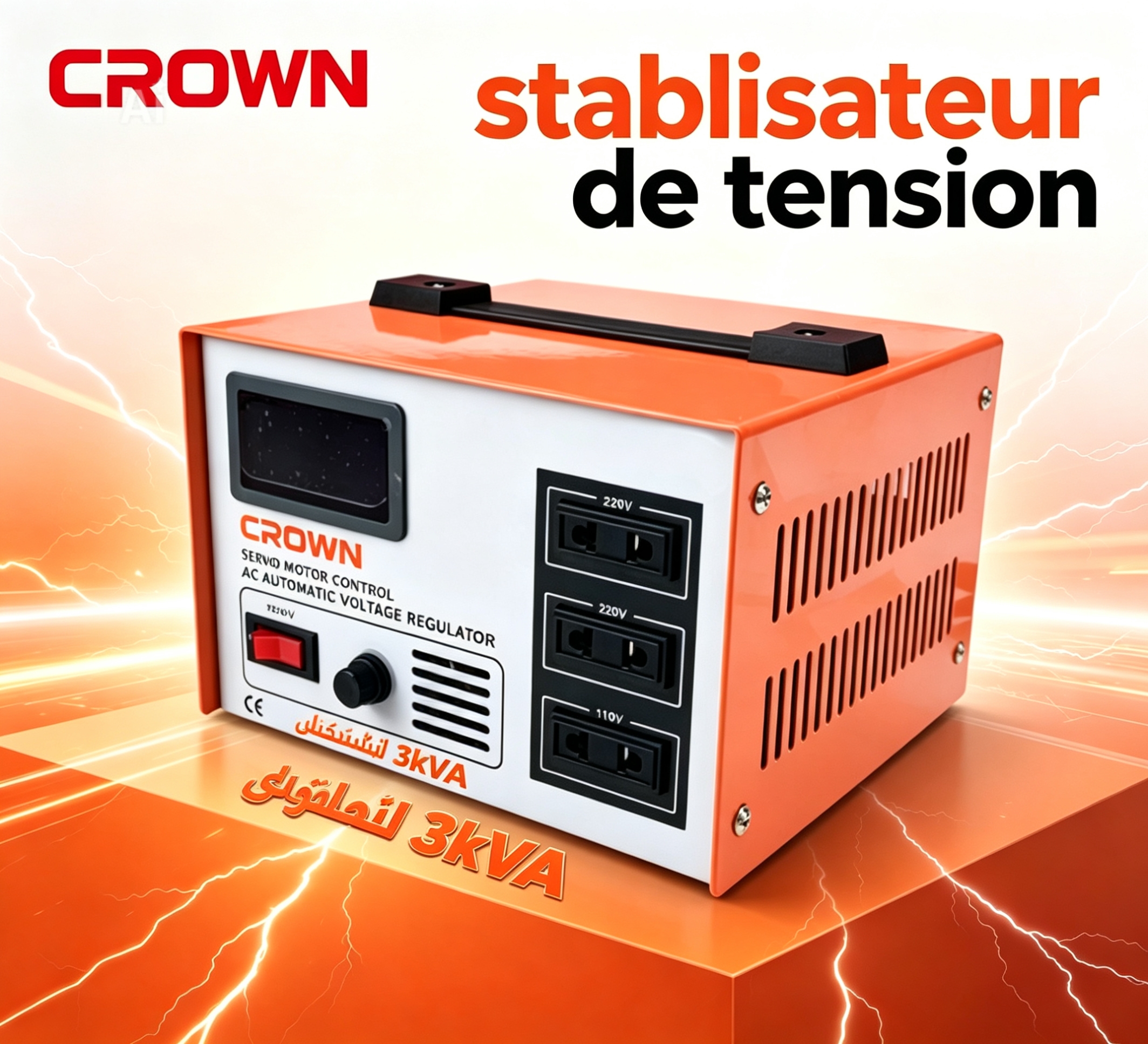 Stabilisateur regulateur de tension crown 3kva ct34036