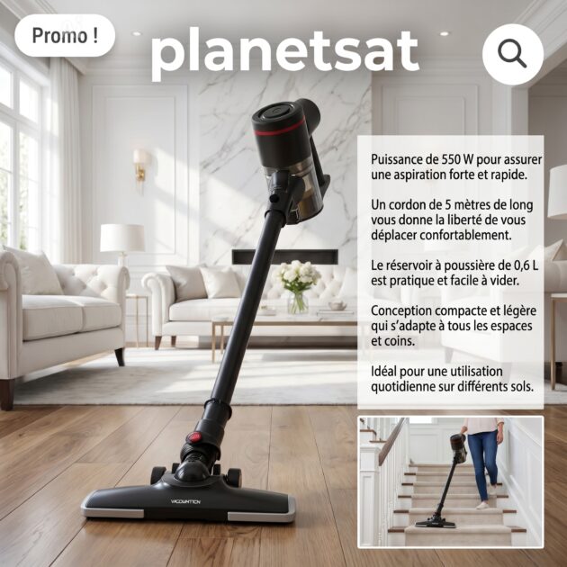 ASPIRATEUR PLANETSAT 550W 220V CABLE 5M 0.6L
