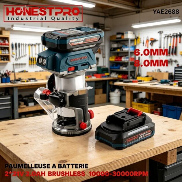 Paumelleuse Affleureuse a double batteries Brushless 21V 2.0Ah HONESTPRO YAE2688