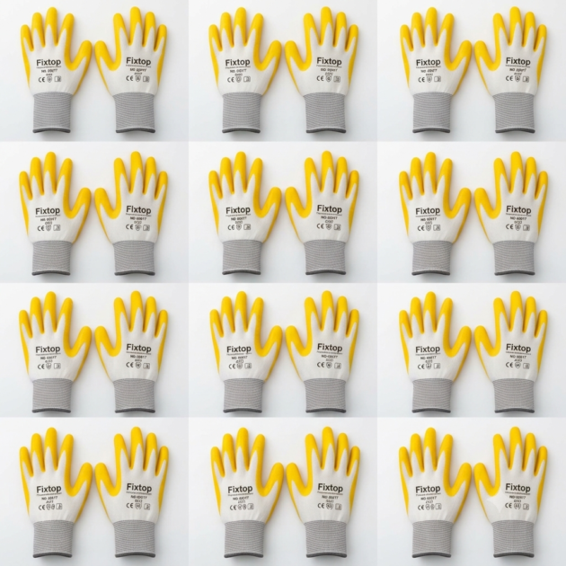 Ensemble de 12 paires de gants de protection jaune et blanc taille 10