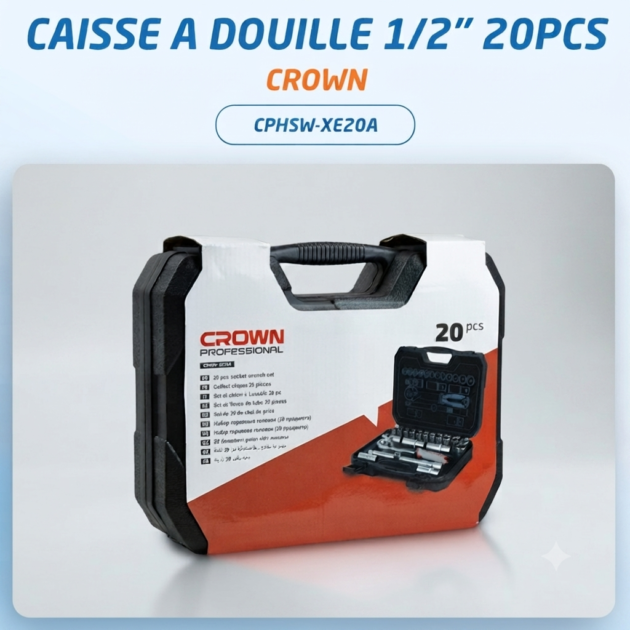 CAISSE A DOUILLE 1/2″ 20PCS CROWN CPHSW-XE20A