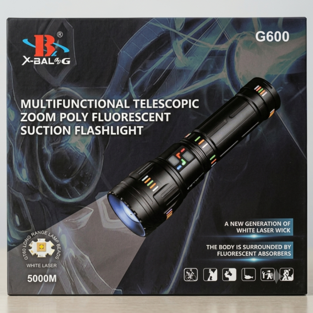 Lampe torche LED rechargeable X-Balog600, luminosité maximale de 40 000 lm, noire