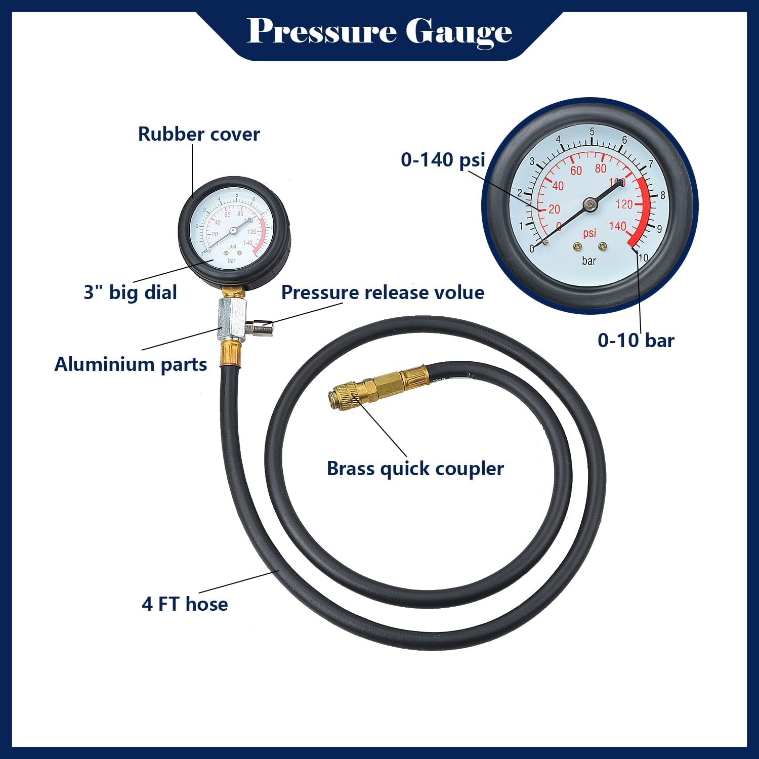 Outil de test de pression d'huile moteur 0-140 PSI - الصورة 3