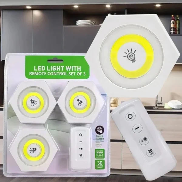 Lot de 3 éclairages intérieurs LED avec télécommande et variateur FA-006-10
