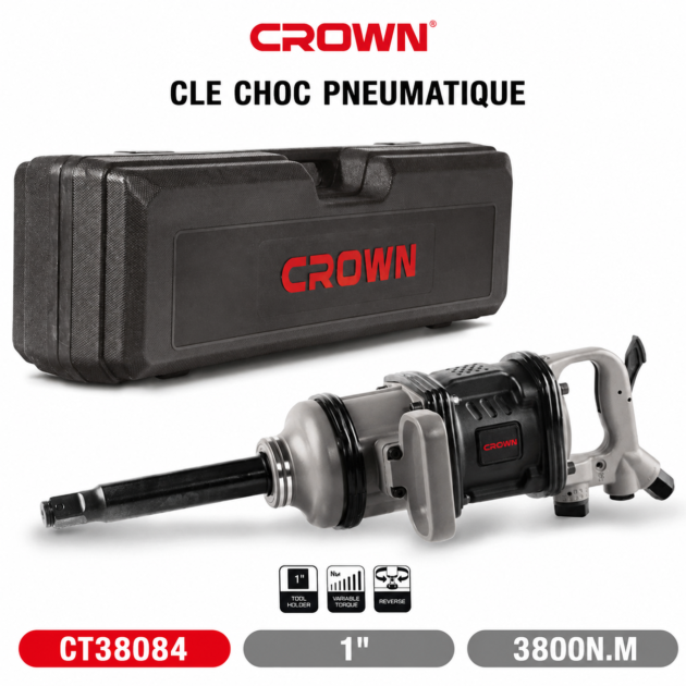 Cle à choc pneumatique Couple de 3800 Nm, prise de 1 pouce, pression de 12 bars CROWN CT38084