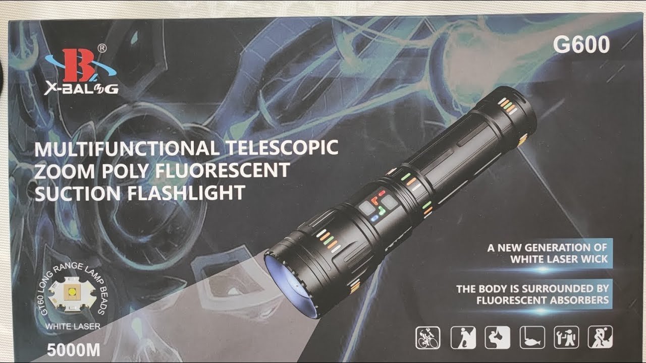 Lampe torche LED rechargeable X-Balog600, luminosité maximale de 40 000 lm, noire