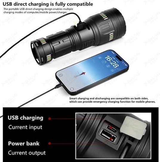 Lampe torche LED rechargeable X-Balog600, luminosité maximale de 40 000 lm, noire - الصورة 5