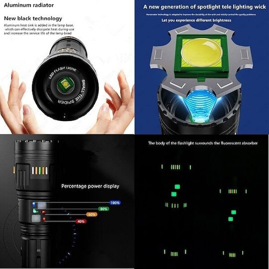 Lampe torche LED rechargeable X-Balog600, luminosité maximale de 40 000 lm, noire - الصورة 6
