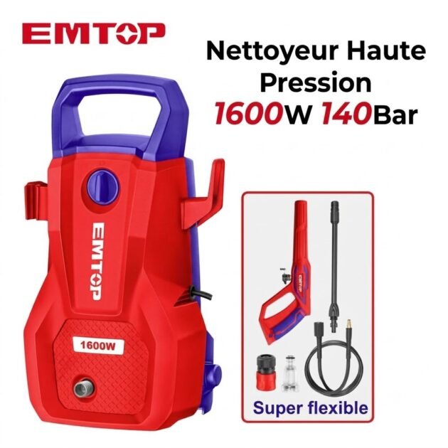 Nettoyeur Haute Pression 1600W 140Bar Débit 5.5L/min Emtop EHPW1601