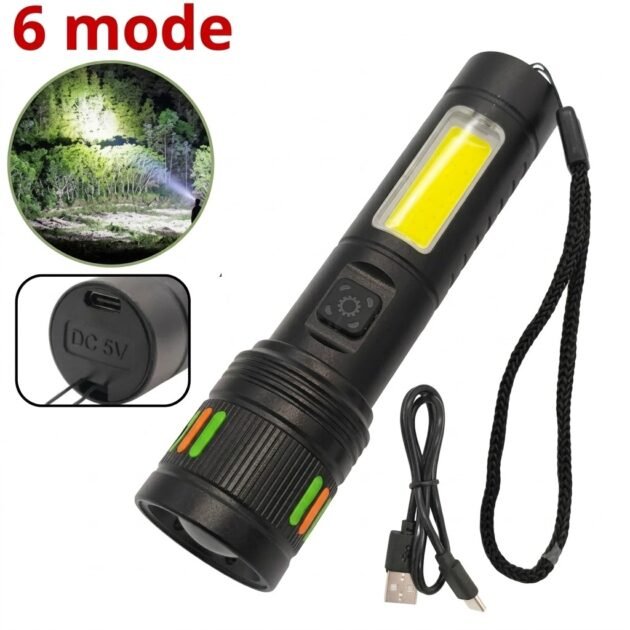 Lampe torche LED portatif rechargeable ZOOM ajustable 6 modes HD PRO HD-618