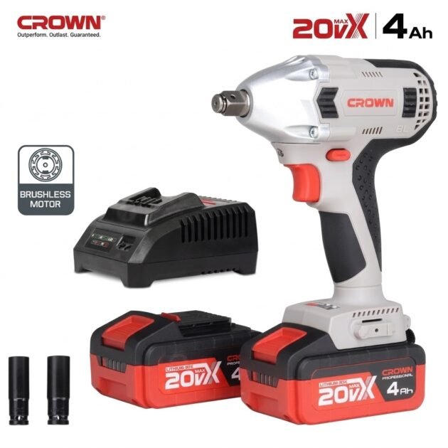 Clé à Chocs Boulonneuse Sans Fil Sans Charbons 20V MAX 2 batteries 4.0AH CROWN CT22073XS-4C2