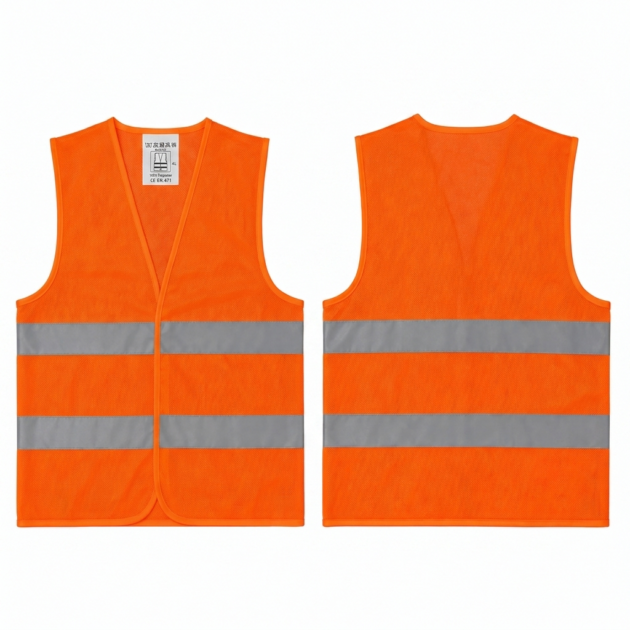 Gilet de sécurité à haute visibilité, orange avec bandes réfléchissantes, polyester, vêtements de travail de construction
