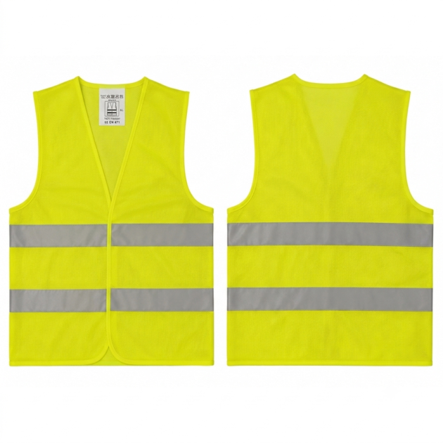 Gilet de sécurité à haute visibilité, jaune néon avec bandes réfléchissantes, polyester, vêtements de travail de construction