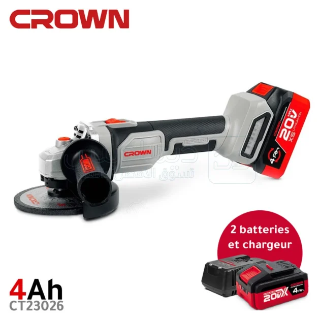 Meuleuse d'angle sans fil avec 2 batterie 20V 4.0Ah 115mm CROWN CT23026-125XS-4 BMC