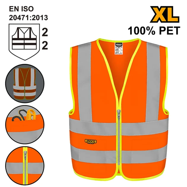 Gilet réfléchissant Ingco (XL) en polyester tricoté orange fluo RV82XL