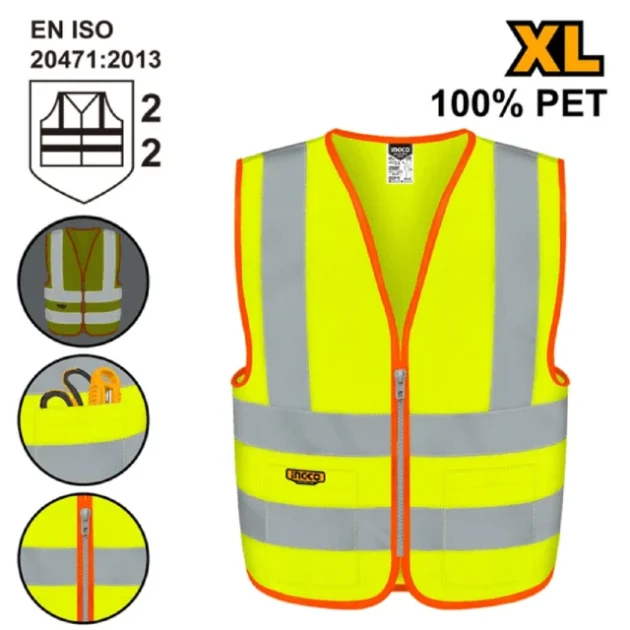 Gilet de sécurité réfléchissant Ingco avec bande réfléchissante fluorescente (XL) RV83XL
