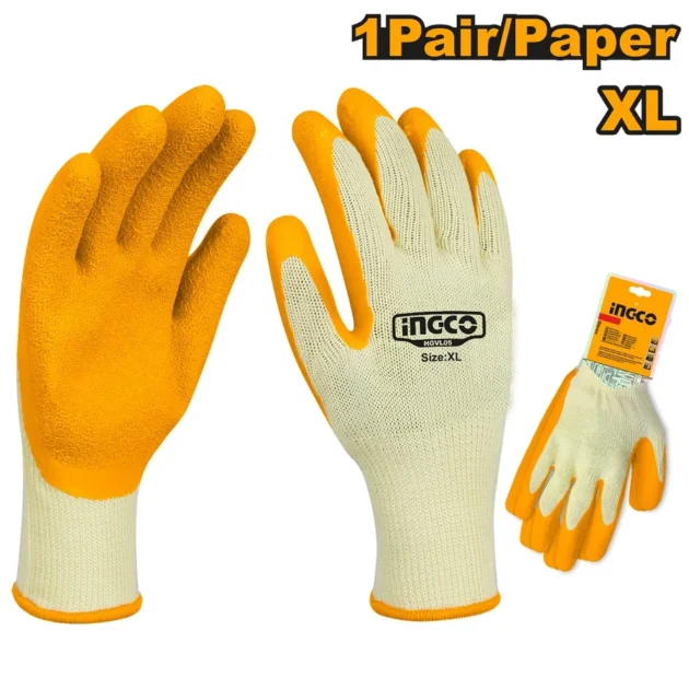 Gants industriels Ingco de haute qualité, coque en polyester, paume texturée en latex, HGVL05