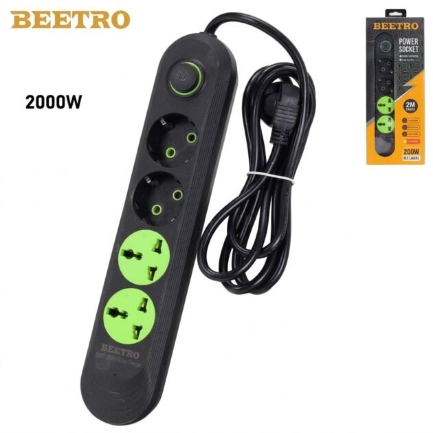 Multiprise avec interrupteur 2m 2 prises de terre 2 prises spéciale 2000W MAX BEETRO LA342