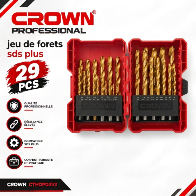Jeu de forets SDS plus 29 pièces CROWN CTHDP0453