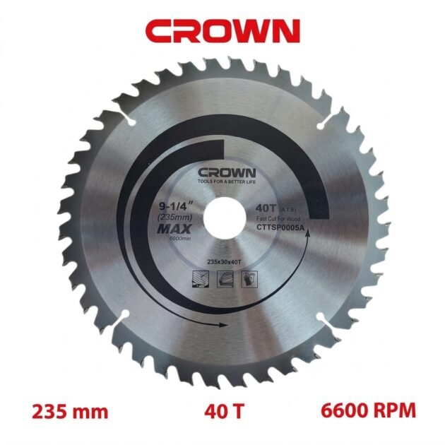 DISQUE CARBURE A BOIS 235 mm 40 dents 6600 tr/min CROWN CTTSP0005A