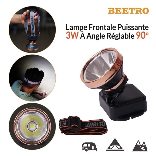 Lampe Frontale Puissante 3W À Angle Réglable 90° Beetro LA448